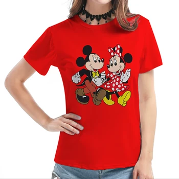 Disney Minnie Myši Tlač Tričko Ženy Cartoon Topy Dámske Letné Krátke Sleeveed Žena T-shirt Farebné O-krku T Tričko