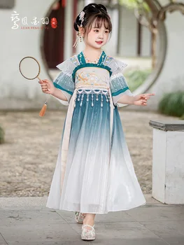 Dievča Dávnych Víla Hanfu Čínskom Tang Princess Modrá Kvetinové Výšivky Šaty Tradičný Festival Oblečenie Dievča Dávnych Víla Hanfu Čínskom Tang Princess Modrá Kvetinové Výšivky Šaty Tradičný Festival Oblečenie 2
