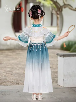 Dievča Dávnych Víla Hanfu Čínskom Tang Princess Modrá Kvetinové Výšivky Šaty Tradičný Festival Oblečenie Dievča Dávnych Víla Hanfu Čínskom Tang Princess Modrá Kvetinové Výšivky Šaty Tradičný Festival Oblečenie 4