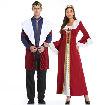 Halloween Európskych Kráľovských Cosplay Kostým pre Mužov, Ženy, Kráľovná a Kráľ Pár Oblečenie
