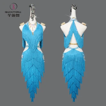 2023 Nové latinské Tanečné Šaty Modrej Sexy Žien Loptu Lemovaný Sukne Rozšírené Profesionálne Vonkajšie Strany Oblečenie Dievčatá Praxi Nosenie