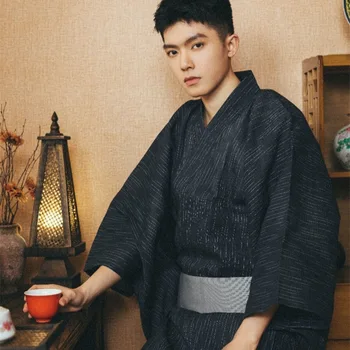 Muži Japonské Tradičné Samuraj Kostým Kimono Yukata S Obi Dlhé Šaty Jednoduché Nosenie Dizajn Župan Fotografie Oblečenie