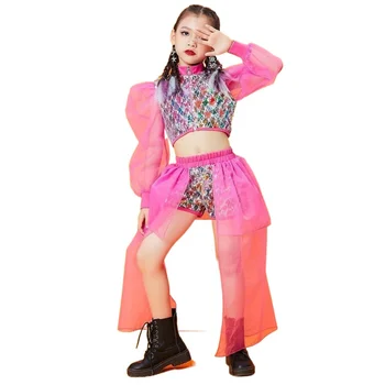 Sequin výkon oblečenie dievčat dráhy módne trendy dráhy nastavte detí jazz tanečné oblečenie výbušné pouličnom