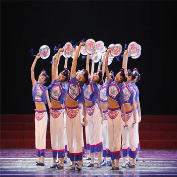 Yangko Tanečné Nosiť Dáždnik Tanečné Oblečenie Klasické Čínske Ľudové Tanečné Kostýmy Dievčatá Národnej Ventilátor Tanečný Kostým pre Výkon