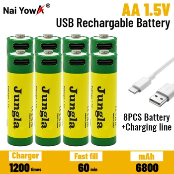 Rýchle nabíjanie 1,5 V AA lítium-iónová batéria s 6800mah kapacity a USB nabíjateľné lítium-USB batérie hračka pre klávesnicu