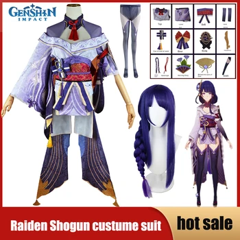 Hra Genshin Vplyv Raiden Shogun Cosplay Kostým Anime Jednotné Šaty Parochňu pokrývku hlavy Baala Oblečenie Halloween kompletný Set pre Ženy