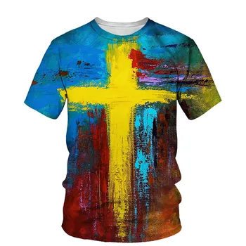 2023 Lete 3d Kríž Tlače O Golier, Krátky Rukáv T-shirt Pohode Farebné Graffiti pánskej Módy Príležitostné Voľné T-shirt